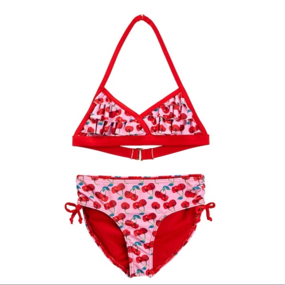 NWT Girls Cherries Ruffle Bikini Swimsuit Size 6